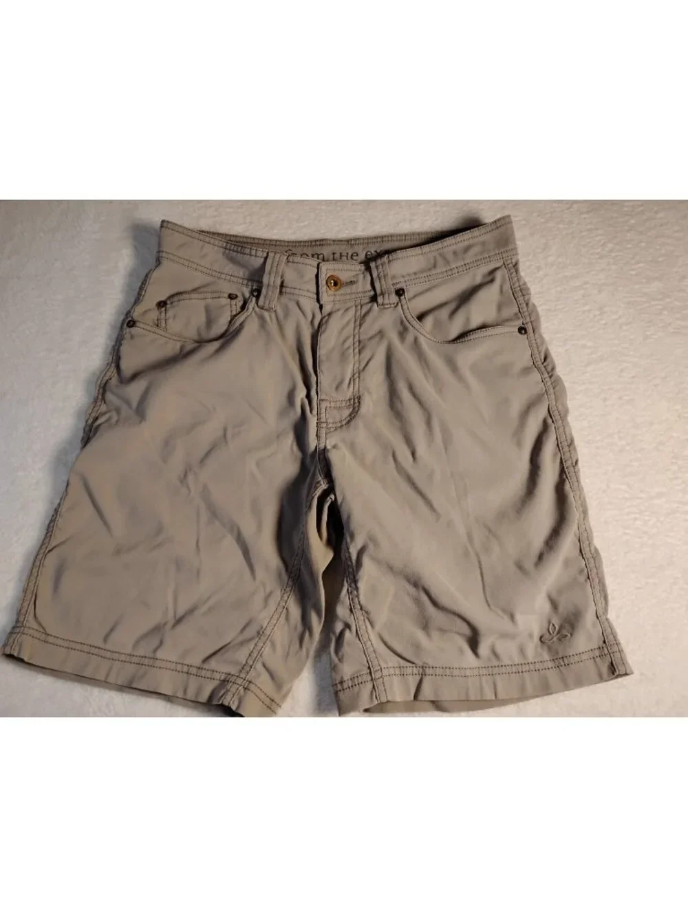 Prana Mens Breathe Shorts Comfort Stretch Logo Pockets Preppy 30W X 9L Tan
